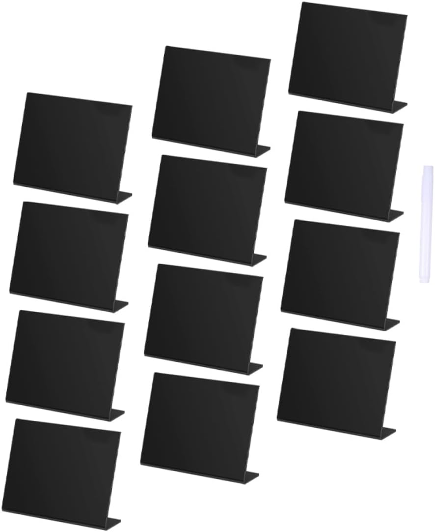 SOLUSTRE Acrylic Message Blackboards 12pcs Set with Erasable Chalkboard Surface and Writing Pen, Small Desktop Memo Boards for Wedding Party Table Decor and Home Counter Display
