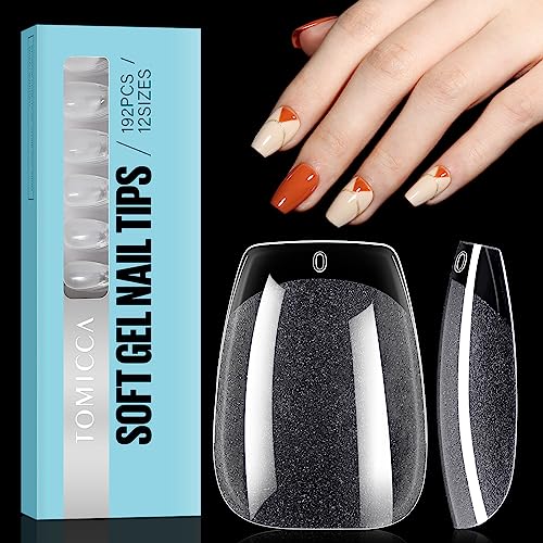 Tomicca Short Coffin Acrylic Nail Tips, Full Cover False Press On Nails, 192Pcs Nail Extension Tips Set,12 Size Pre Shaped Half Matte Gel Nail Tips For Nails Professional #TOP25