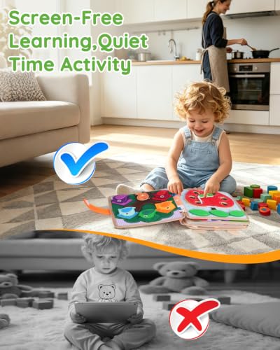 Image of Cobelae Montessori Busy Book for Toddlers 1-3, Toddler Busy Board | Felt Quiet Book, Airplane Travel Toys for Kids Ages 1+ Year Old,Baby Learning Activity Books,Boys Girls Gifts for 1 Year Old