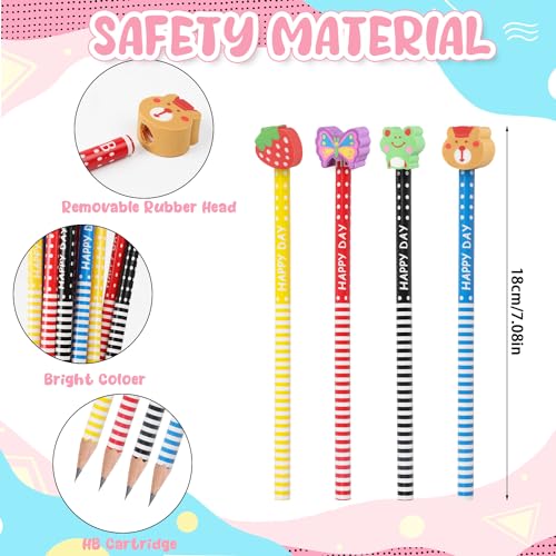 VEYLIN 24 Pieces Pencils with Rubbers Fun Wooden Pencils Set for Kids Party Bag Pencils Class Gifts School Supplies - Image 2