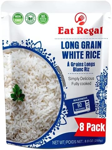 Eat Regal Long-Grain White Rice In Hood & Tray, Ready To Eat in 90 Seconds, Microwavable in just 90 Seconds, Nutritious & Delicious 8.8 Ounce (Pack of 8)