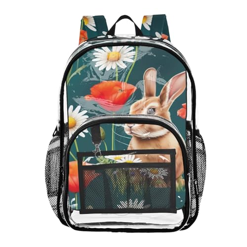 Clear Bag for Women Travel Kids Backpack Boys Girls Approved Shoulder Bag Brown Rabbit Colorful Wildflowers