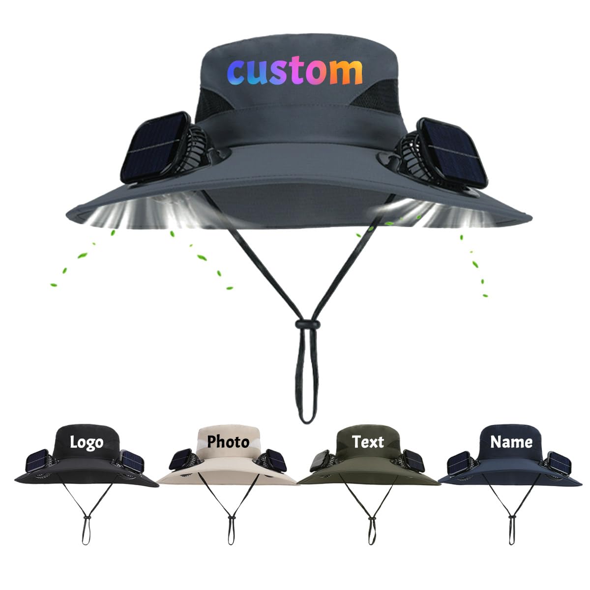 Custom Sun Hat Personalized Solar Fans Hat with Wide Brim UPF 50+ Outdoor Bucket Hat for Men Women Beach Camping Fishing Gardening Hiking