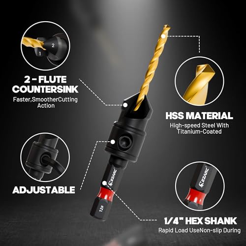 EZARC Countersink Drill Bit Set, 12PCS 2-Flute Adjustable Bits for Wood Alternate view