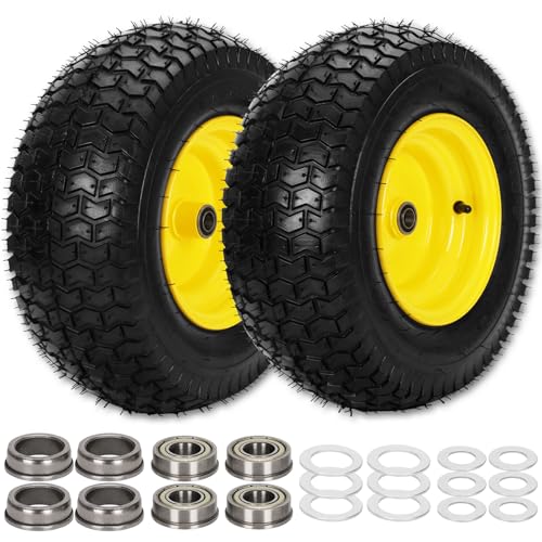 2Pcs 16x6.50-8 Tire and Wheel 4 Ply Tubeless Lawn Mower Tires 16x6.50-8 Universal Fit 16x6.50x8 Lawn Tractor Tires 3 Offset Hub 3/4 5/8 Bearings & 1 Bushing 615lbs Capacity