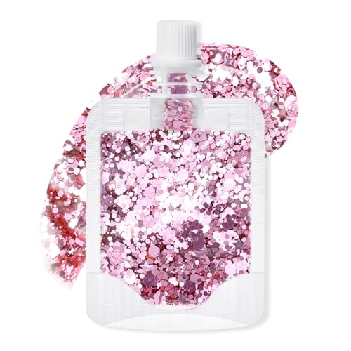 DAGEDA Body Glitter Gel, Pink Sparkling Face Hair Eye Glitter Mermaid Makeup, Holographic Sequins for Face Hair Nails, Singer Concert Festival Carnival Party Rave Accessories 03