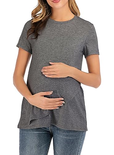 SISAY Ropa Premama Embarazada Camiseta Maternidad Verano Blusa Cruzada Tunica Elegante Wrap Top Vintange Jersey Lactancia Basica tee Shirt Manga Corta Sweatshirt Casual Pullover Moda Camisas Embarazo