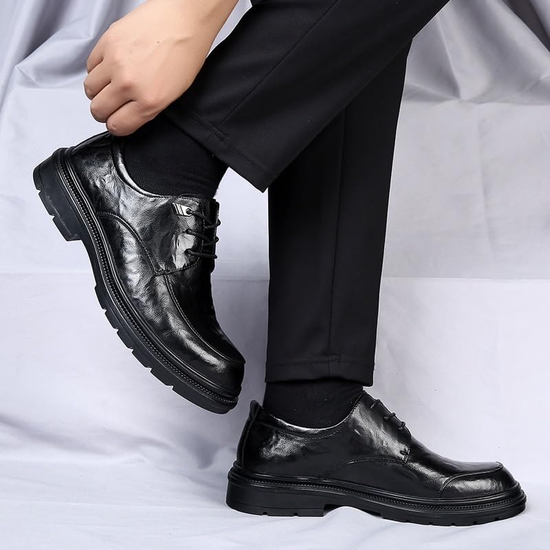 Men's Korean Style Genuine Leather Business Dress Shoes Thick Sole Casual Elevator Wedding Shoes Autumn Versatile Loafers3