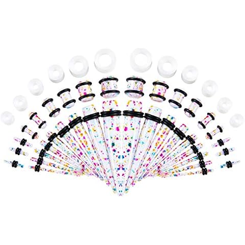 NASAMA 50Pcs Ear Gauge Stretching Kit 14G-00G Tapers Plugs Silicone Tunnels Gauges Expander Set Body Piercing Jewelry (White colorful) Cover