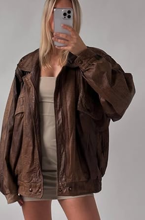 Women's Vintage 90S Genuine Leather Oversize Retro style Bomber