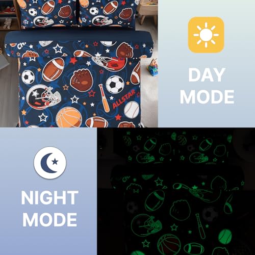 Image of Full Size Comforter Sets for Boys-7 Pieces Ball Glow in the Dark Bedding