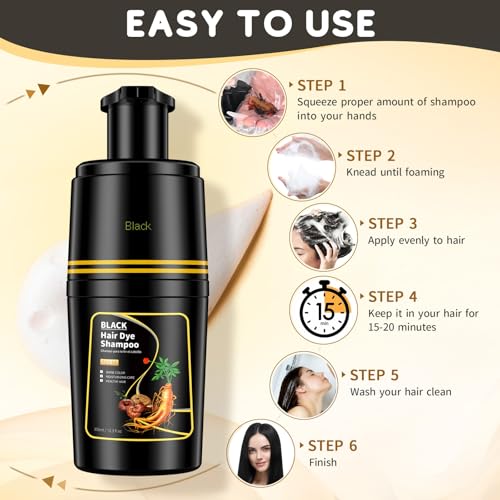 Image of IIIMEIDU Black Hair dye Shampoo 3 in 1, Natural Hair Color Shampoo for Gray Hair, Tinte Para el Cabello for Women and Men Grey Coverage, 350ml