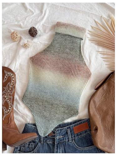 Image of MakeMeChic Sleeveless Turtle Neck Tops Crop Mock Neck Tops for Women