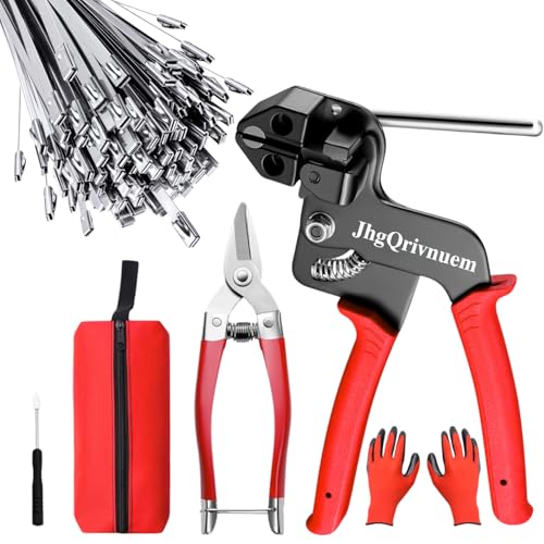 Metal Zip Ties Gun Set-For Fastening And Cutting Tie Special Tool,With 100pcs 11.8in Stainless Steel Zip Ties ，For Chain Link Fence Parts, Wire Fence Rolls,Exhaust Wrap, Poultry Fence﻿