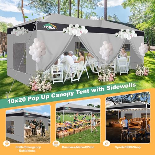 Image of COBIZI 10x20 Pop Up Canopy Tent with Sidewall,Outdoor Canopy,Gray