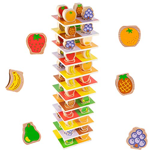 LBLA Bloc d'empilage en Bois, Planche d'empilage de Fruits pour Tout-Petits Jouets Educatifs en Bois Montessori avec 60 Pièces