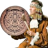 Shaman Hand Drum - Spiritueller runder Rahmen 10 Zoll, heiliges Bärenmuster Percussion | Ritualer Schamaner mit Stock für Zeremonie, Meditation, Gebet, Heilung, Entspannung, Schallbad, Energiearbeit