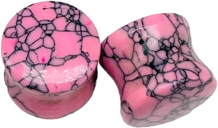 Uni Craft Pink Turquoise Crystal Ear Plugs, Handmade Double Flared Gauges from 8g to 2-1/8 inches, Set of 2 Pcs