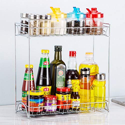 Especiero Cocina 2 Niveles Soporte Especias Estantería Metálica, Estante de Baño, Especiero de Pie Libre Encimera Organizador Multiuso para Especias/Hierbas, Organizador Especias, 34 * 28 * 14cm