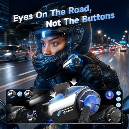 Image of Moman Motorcycle Intercom, 2-Way Intercom Communication Systems, FM Music Sharing, Hi-Fi Stereo, CVC Noise Cancellation, Waterproof BT5.1 Group Helmet Speaker Headset, for Dirt Bike /ATV(H2S 1 Pack)