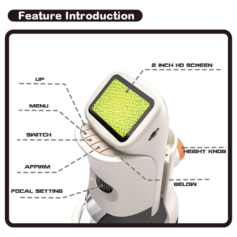 Image of Lukzer Kids Electron Digital Microscope 100X Zoom Camera with Adjustable Focus Screen, LED Light & Type-C, Portable Educational Science Toy for Nature Exploration, Slides, Specimens & STEM Learning
