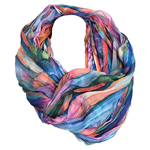 JameStyle26 Farbverlauf Seide Sommer Loop Verlauf Regenbogen Rainbow Silk Uni Rundschal Schlauchschal Stola Schal leicht (Blau) Cover