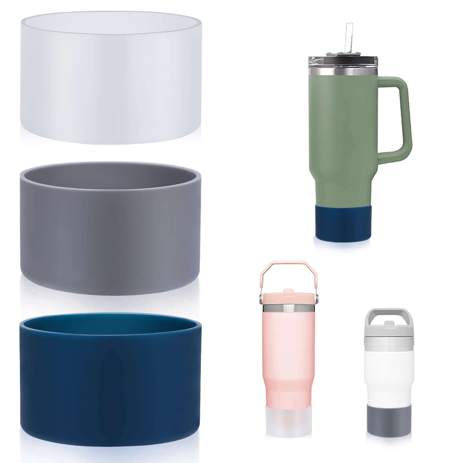 yazi3 Pcs Silicone Bumper Boot for Stanley Quencher Adventure 40oz & Stanley IceFlow 20oz 30oz, Reduces Noise Protective Silicone Water Bottle Bottom Sleeve Cover Compatible with Stanley Tumbler