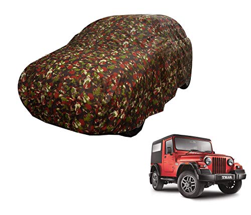 Image of Auto Hub Car Cover Compatible with Mahindra Thar Old with Weather Proof, Triple Stitched, Thar Car Cover Jungle Look