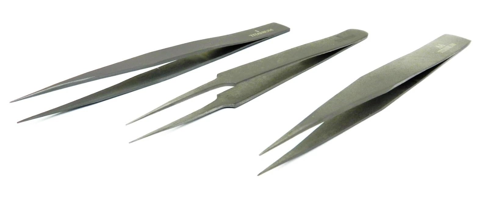 Set di 3 pinzette di precisione in titanio, ultra leggere, non magnetiche, ad alta temperatura, stile #1 - #5 - AA