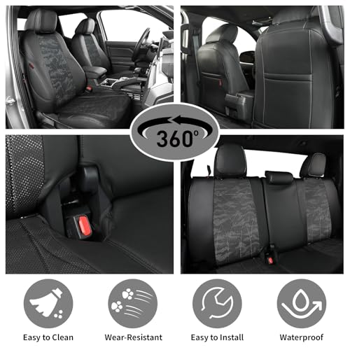 Image of EKR Tacoma Seat Covers Custom Fit for Toyota Tacoma (Only for Hybrid) 2024 2025 2026 Double cab TRD Sport /TRD Off-Road /Limited /Trailhunter-Truck Seat Cover Full Set,Faux Leather(Black /Gray Camo A63)