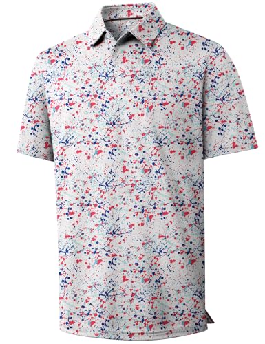 ZITY Mens Golf Shirts Short Sleeve Print Patterns Performance Moisture