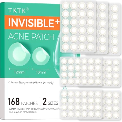 TKTK Pimple Patches for Face 0.01cm Ultra-Thin Invisible Acne Patches Hydrocolloid Patches for Breakouts Absorbs Zits & Blemish Suitable Under Makeup 2 Sizes(10mm/12mm) (2 Sizes 168 Count)