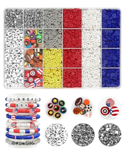 ClaBead Bracelet Making Kit for 4th of July 3200Pcs Boy Bracelet Making Kit with Red White and Blue Clay Beads