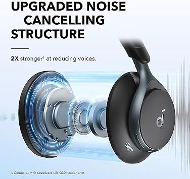 Soundcore by Anker Space One Active Noise Cancelling Headphones, with Headphones Case, 2X Stronger Voice Reduction, 40H ANC Playtime, App Control, LDAC Hi-Res Wireless Audio