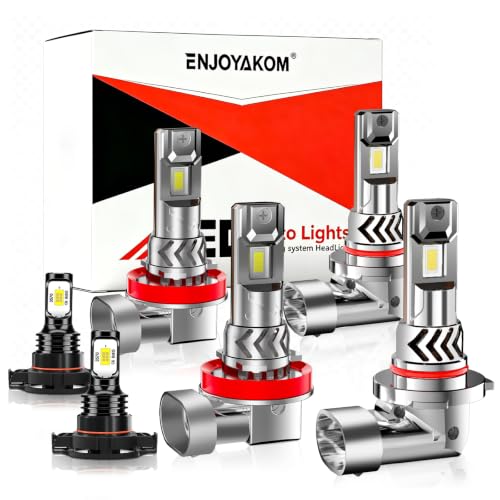 ENJOYAKOM Upgraded Bulbs for 2007-2015 Chevy Silverado 1500 2500 3500HD Fog Lights Bulbs Combo 800% Brightness White Dual Beam 1:1 Size as Stock Bulbs Plug and Play 6Pack