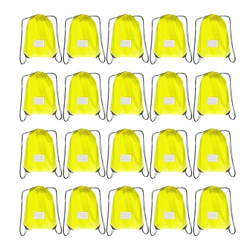 JohahaTim Drawstring Backpack Bulk 20 Packs Draw String Bags for Gym Sports Trip Pedestrianism Cinch Sack DIY for Women Men with Memo Card(yellow)