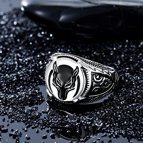 Wolf Ring for Men Sterling Silver Ring Viking Ring Wizard Warrior Hunter Wolf Head Rings Gift for Men2