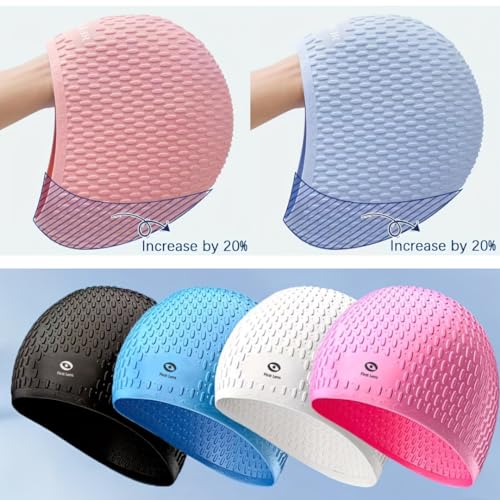 Image of First Lens Silicon Bubble Dot Swim Cap, Swimming Cap for Long & Short Hair, Cover Ears to Keep Hair Dry, Waterproof Swim Caps, Anti-Slip Comfortable -Adults Men & Women (Blue)