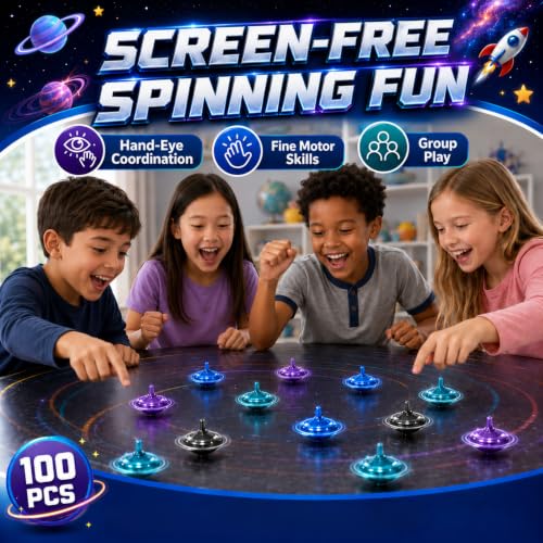 Image of LED Flashing Spinning Tops for Kids, Bulk Party Favors and Classroom Prizes (Galaxy - 100 Piece)