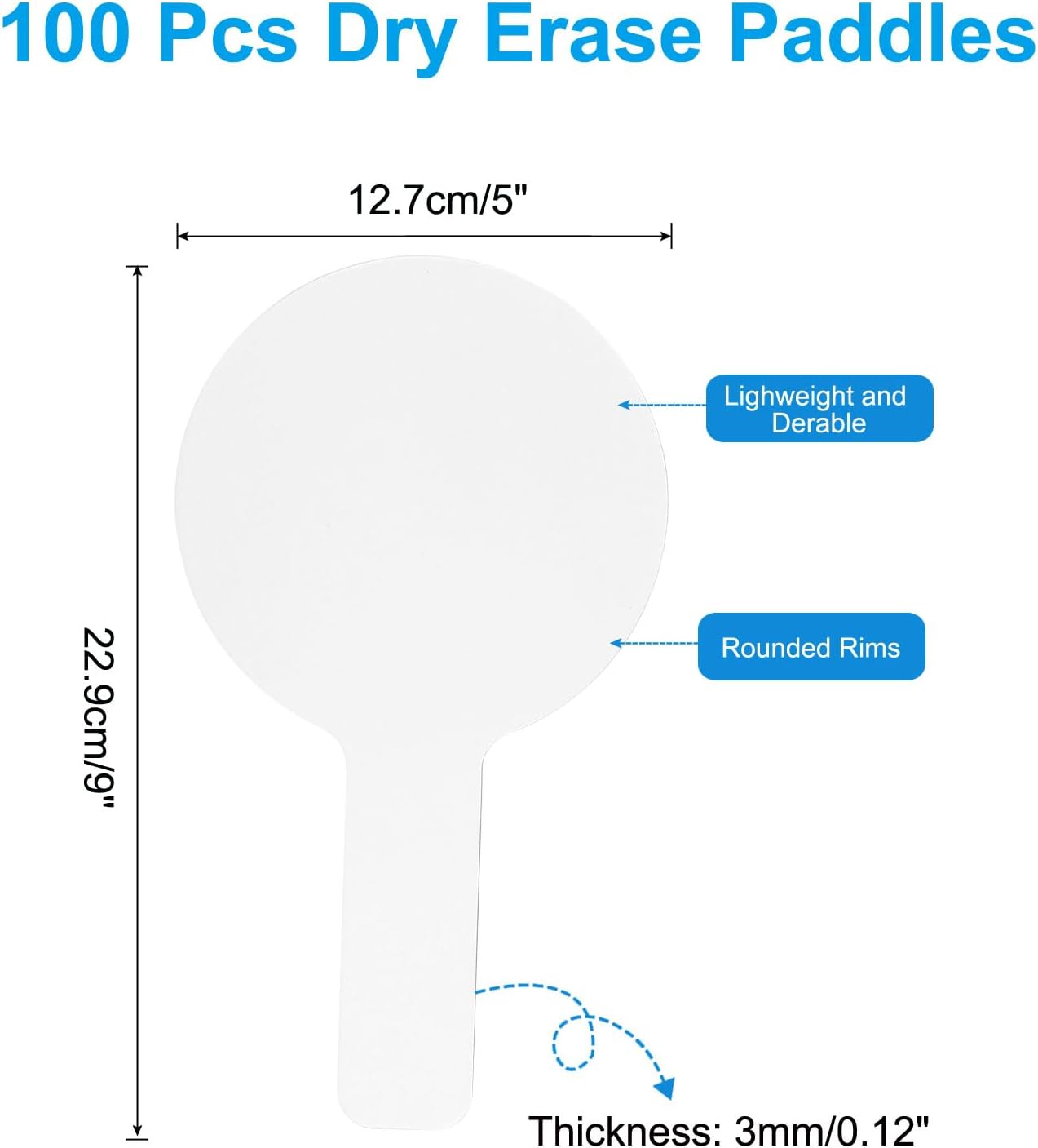 PATIKIL 9x5in Thickened Dry Erase Paddles, 100Pcs Handheld Double Side Circle Answer Paddle Dry Erase Boards for Voting Game Teaching Classroom Office Party