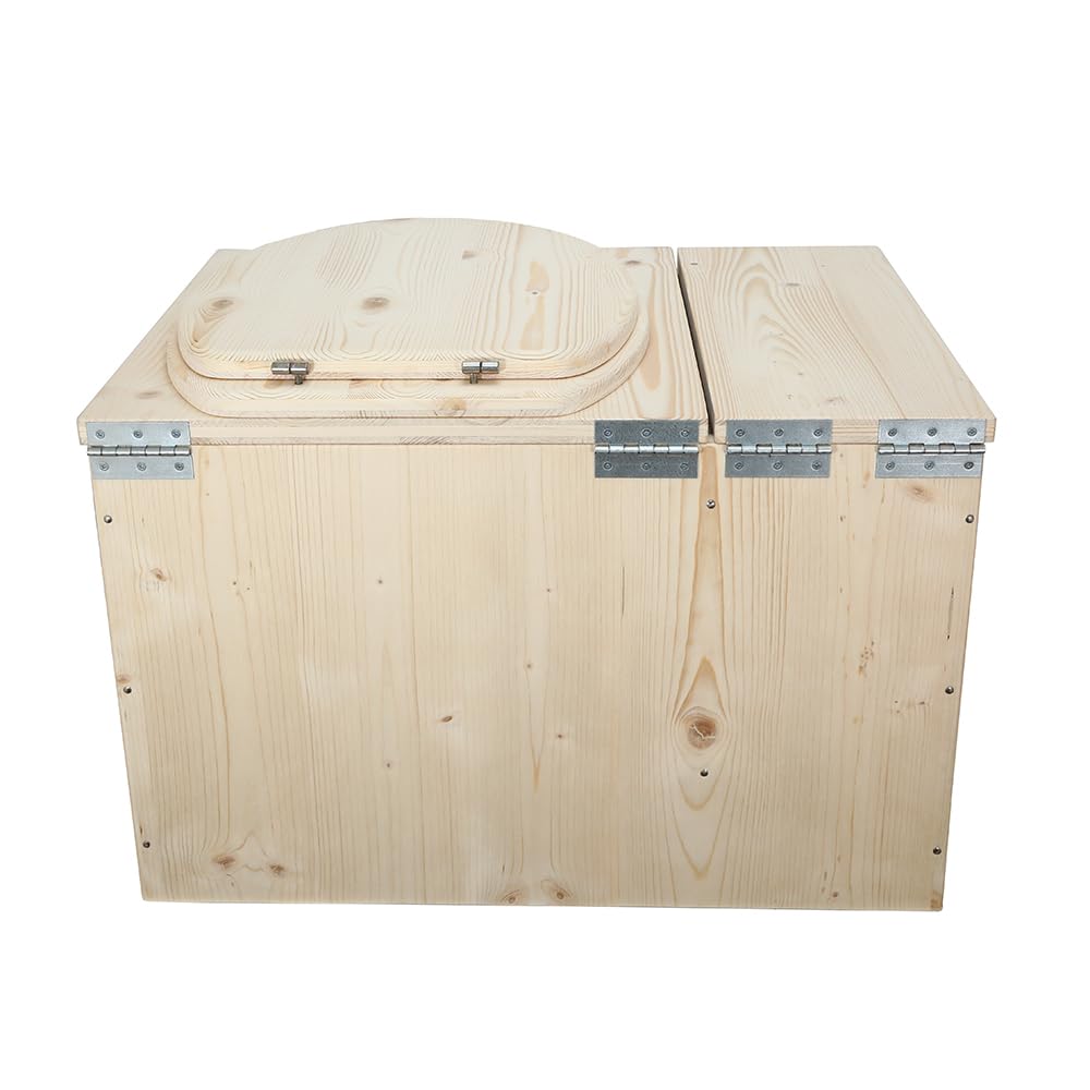 Toilette sèche avec bac à copeaux de bois intégré, Livré monté avec seau 20L plastique alimentaire et bavette de protection inox - Fabrication artisanale Française - N2