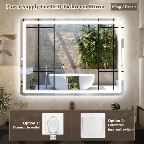 Image of 48 inch x 36 inch Led Bathroom Mirror with Lights, Anti-Fog & Tri-Color Lighting - Wall Mounted Shaving Mirror with Touch Sensor, Waterproof & Smart LED Vanity Mirror,Tempered Glass, Dimmable Smart Mirror