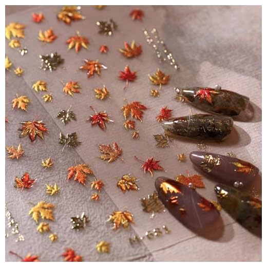 5D Embossed Autumn Maple Leaves Nail Stickers