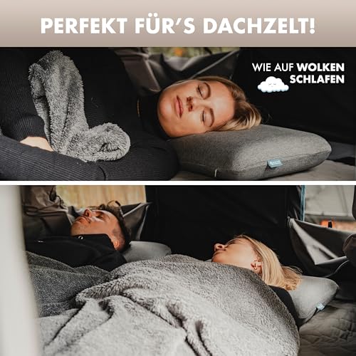 NATURBUMMLER Reisekissen Memory Foam [SafeSleep+] Kleines Campingkissen (50x30x10 cm) – waschbar & kompakt – perfekt für Camping, Zelten, Outdoor & Urlaub (Grau)