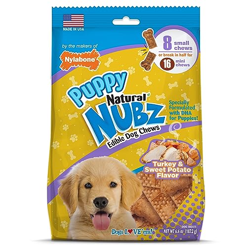 Nylabone Nubz Natural Dog Chew Treats for Puppies, Turkey & Sweet Potato Made in USA, Best Dog Chews for Puppies Up to 30 lbs - Natural Made Puppy Training Treats (8 Count)