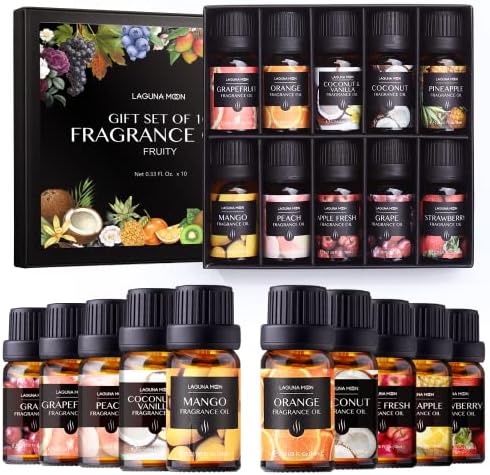 Fragrance Oil Set - Premium Grade 10 Pcs Scented Oils for Candle Making, Soap Scents, Aroma Beads, Bath Bombs, Perfume & Flavoring Oil for Lip Gloss - Organic Essential Oils with Fruity Scents (10ml)