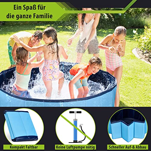 Stabiler Hundepool | Planschbecken für Hunde | Faltbarer Pool mit Ablassventil | rutschfeste Badewanne | Bällebad Kinder | Bälle Bad inkl. Badebürste & Reparaturset - Dog Pool 80x30 (Blue) - Image 4