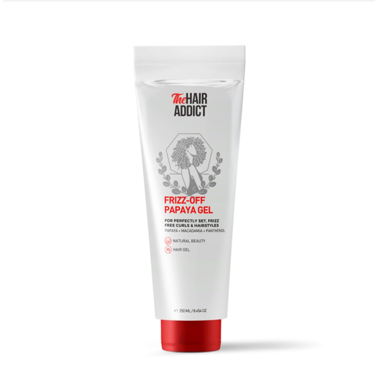 The Hair Addict Frizz Off Papaya Hair Gel - Perfectly Set Frizz-Free Curls & Sleek Hairstyles - Alcohol-Free Humidity-Fighting Hold With Papaya, Macadamia & Pro-Vitamin B5-250 ml