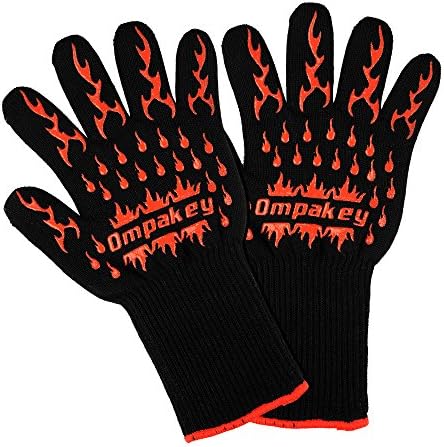 Ompakey High Heat Resistant Gloves For Cooking - Safe up to 932°F- Best Kitchen or Oven Gloves with 5 Fingers - Patterned Silicone Grip, Non-Slip Cooking Gloves