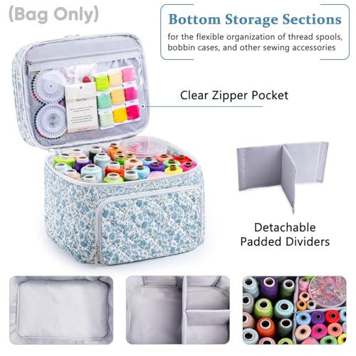 AMOIGEE Double-Layer Sewing Organizer Storage Bag with 2 Detachable Pouches, Large Quilted Sewing Basket for Supplies & Tools, Portable Travel Sewing Kit Case, Gift for Mom(Bag ONLY) by AMOIGEE - Image 4
